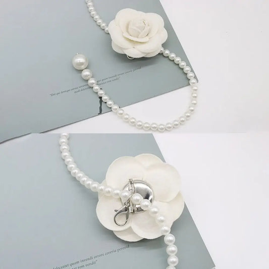 Fashion Camellia Flower Pearl Waist Belt